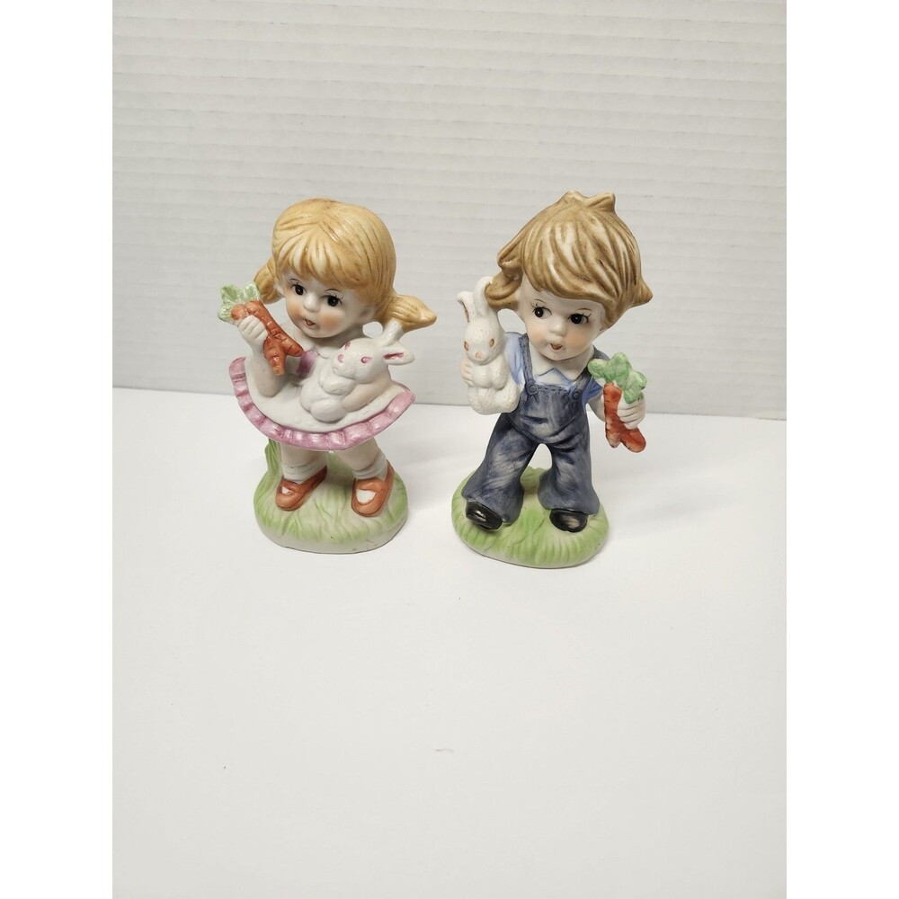 Vintage  Boy and Girl with bunny and carrots